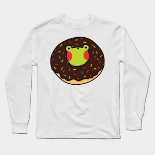 Frog in a chocolate glazed donut Long Sleeve T-Shirt